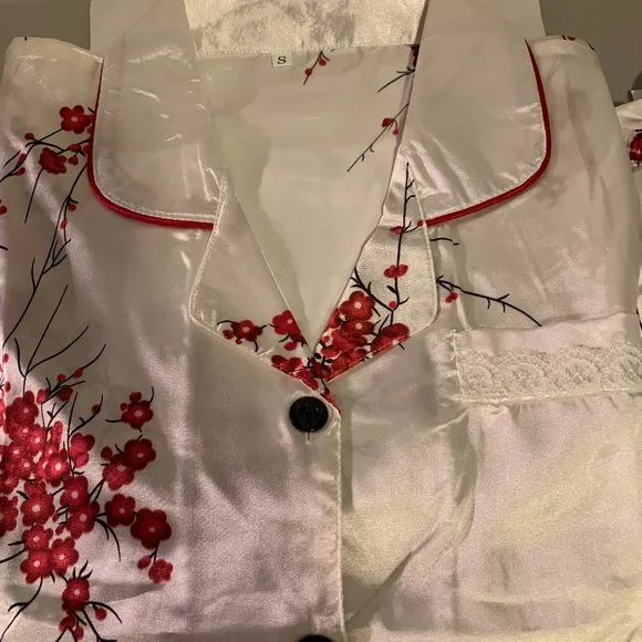 White Floral Satin PJ's Pyjama Set - Picture 7 of 8